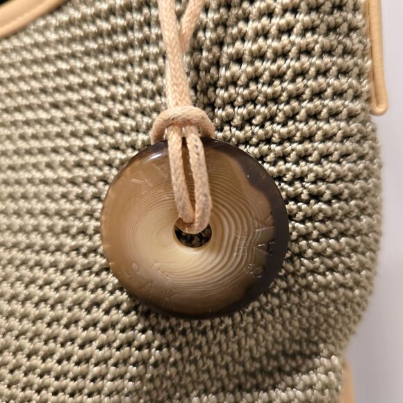 The Sak Y2K Shoulder Bag Knit Woven Purse Vintage 90s Hobo Cream Gray Crochet - Picture 3 of 11